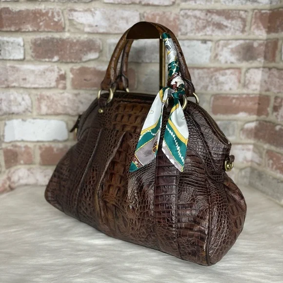 Brahmin Chocolate Brown Crocodile-Embossed Handbag - Picture 5 of 13